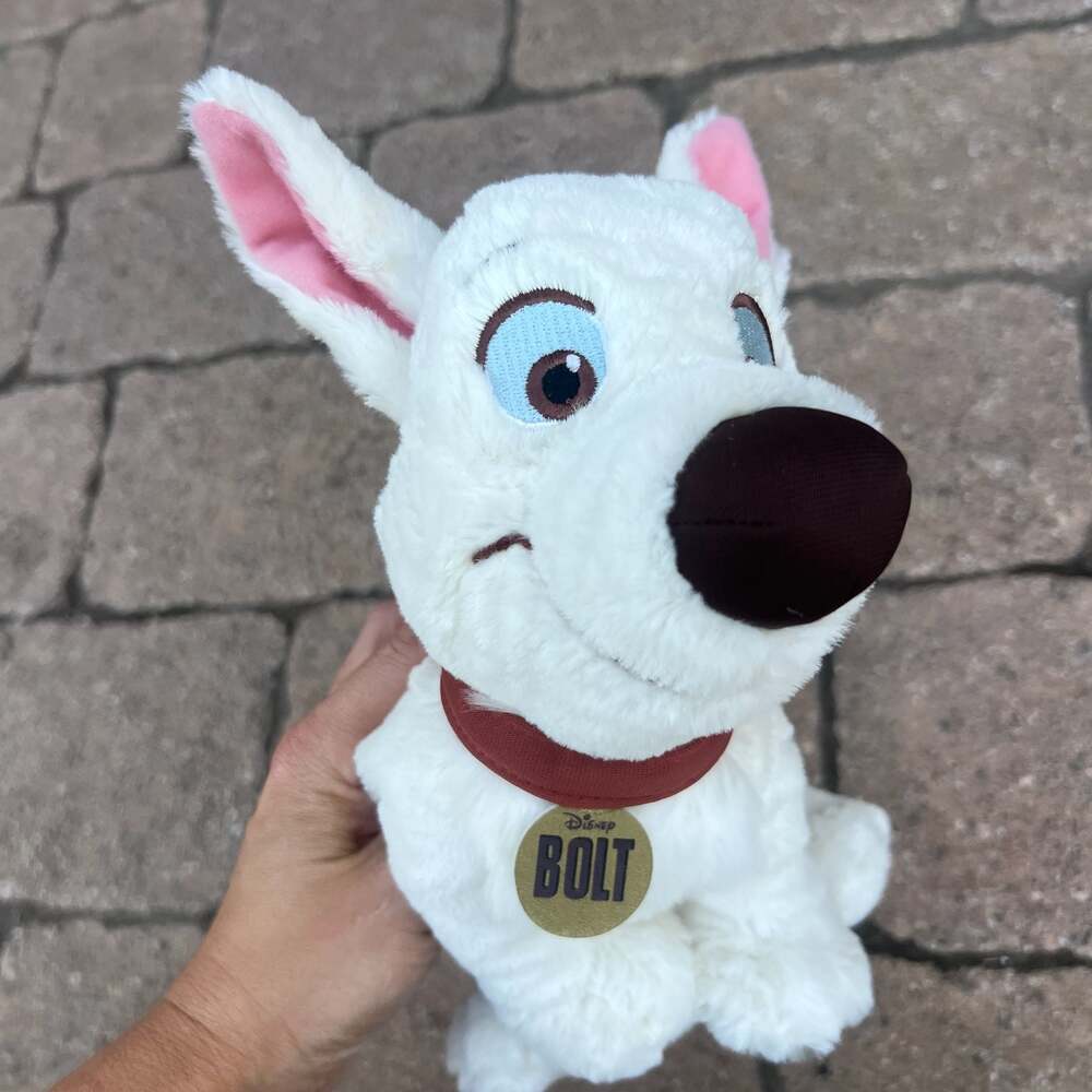 Disney Tote A Tail Bolt White Dog Plush Stuffed Animal Red Collar Lightning